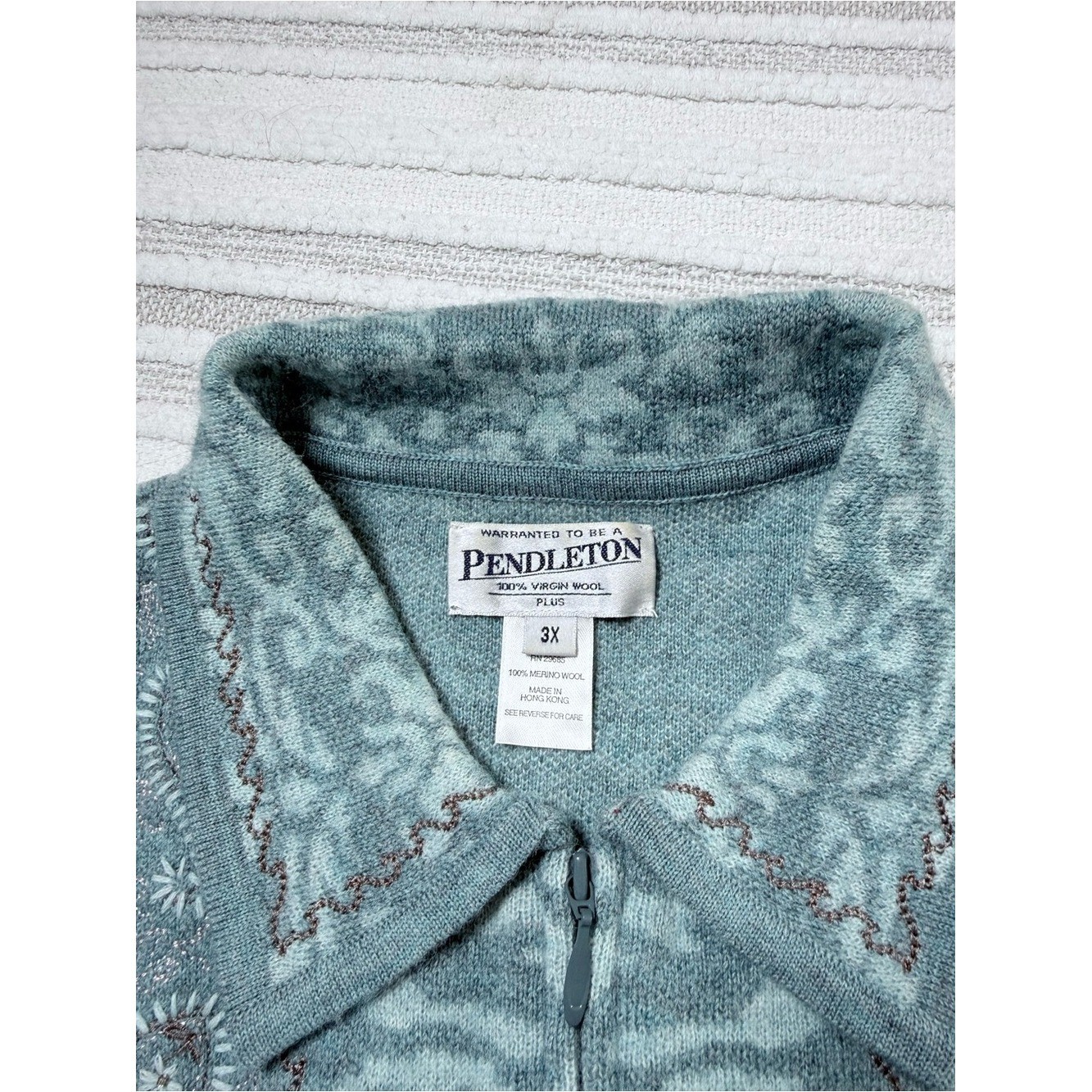 Pendleton Vintage 100% Merino Wool Zip Cardigan Sweater Plus Sz 3X Blue Paisley