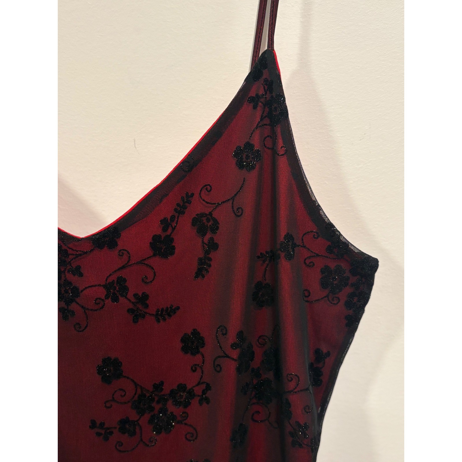 Chesley Red/Black Floral Slip Dress Women&rsquo;s XL Vintage Y2K Evening Cocktail