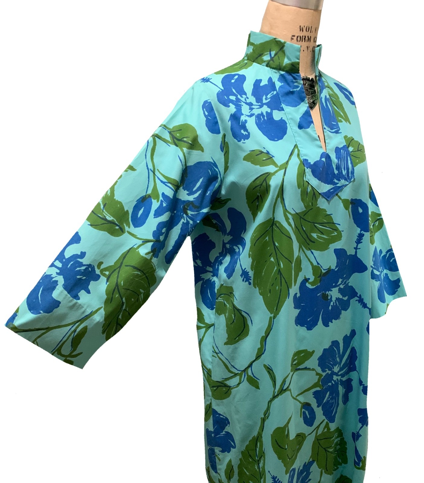 Vintage Women&rsquo;s LS Flower + Leaf Print « Caftan-like » Maxi Dress – Sz L/XL