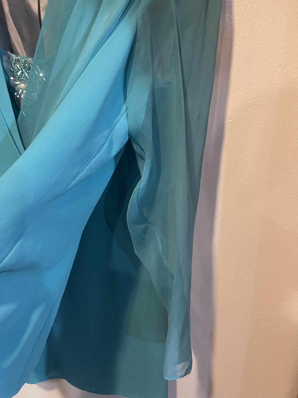 AFTER DARK Vintage Size 15-16 Turquoise Party Formal Women Top w/Pearls & Skirt