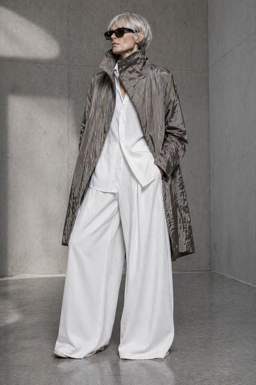 Marc Cain Collection Metallic Nylon Coat 42 44 46 Avant Garde Cocoon Tech Luxury