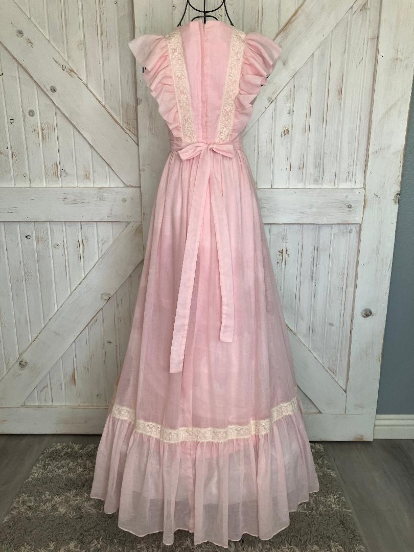 70&rsquo;s Vintage Candi Jones California Pink Princess Ivory Lace Prairie Maxi Dress
