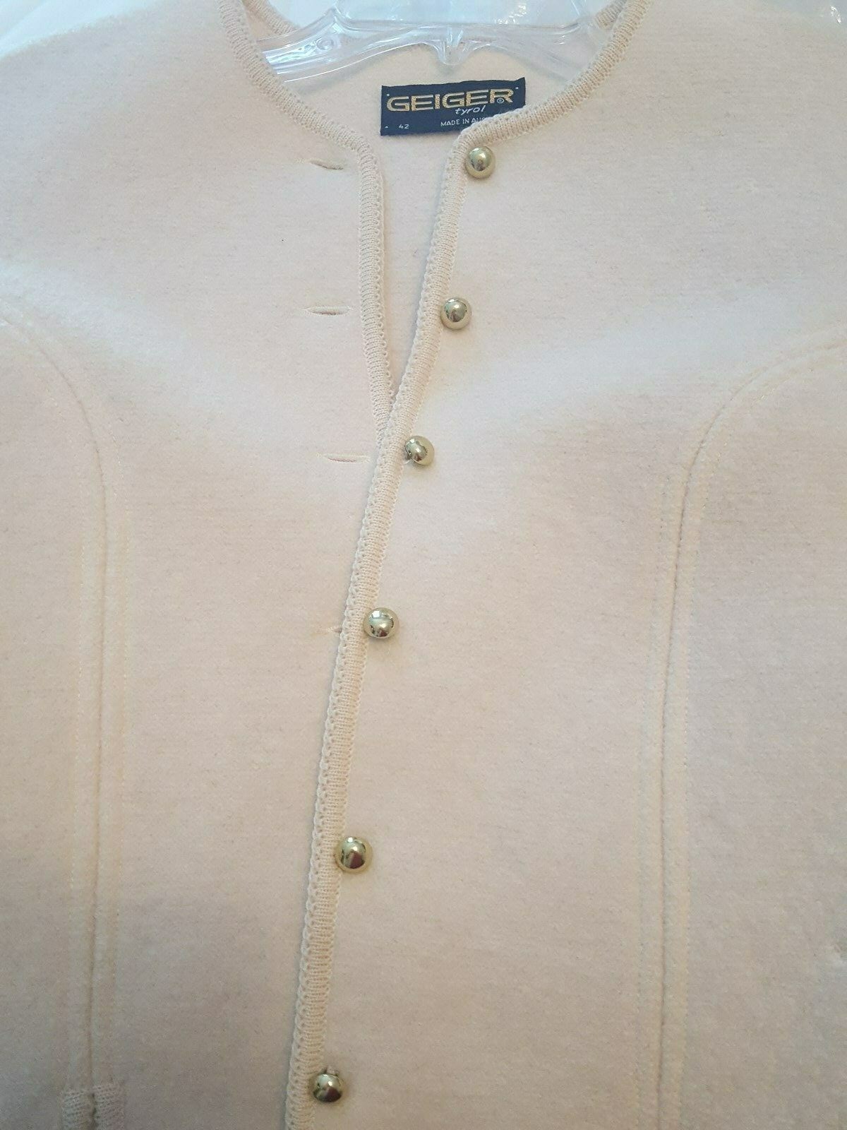 VINTAGE GEIGER OF AUSTRIA Ivory Button Wool Fitted Jacket Crop Blazer Sz 42 EU