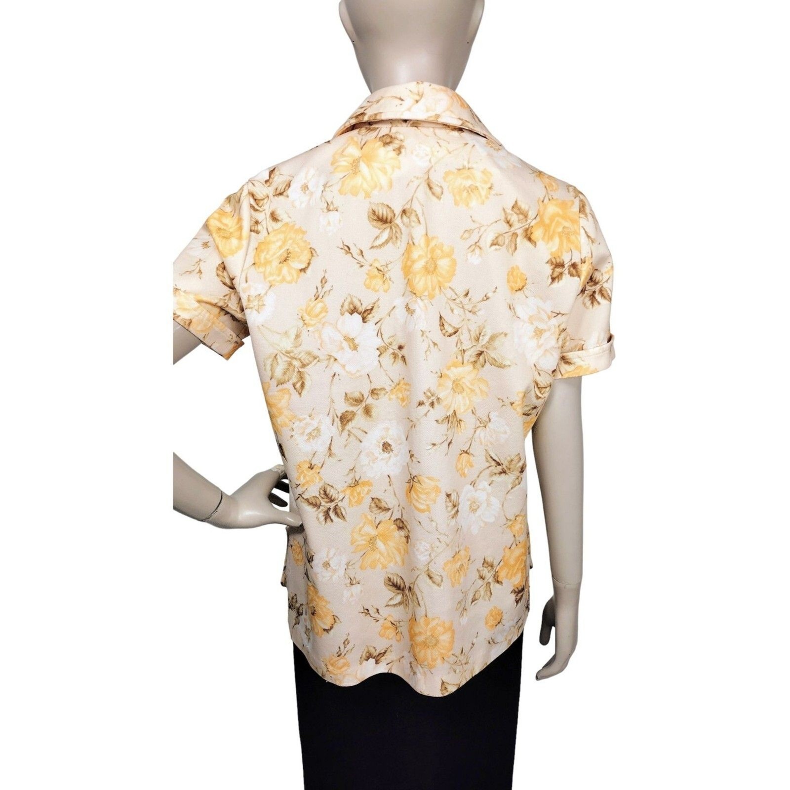 Vintage 70s Floral Button-Front Dagger Collar Sears Smock Top Women&rsquo;s Size M/L