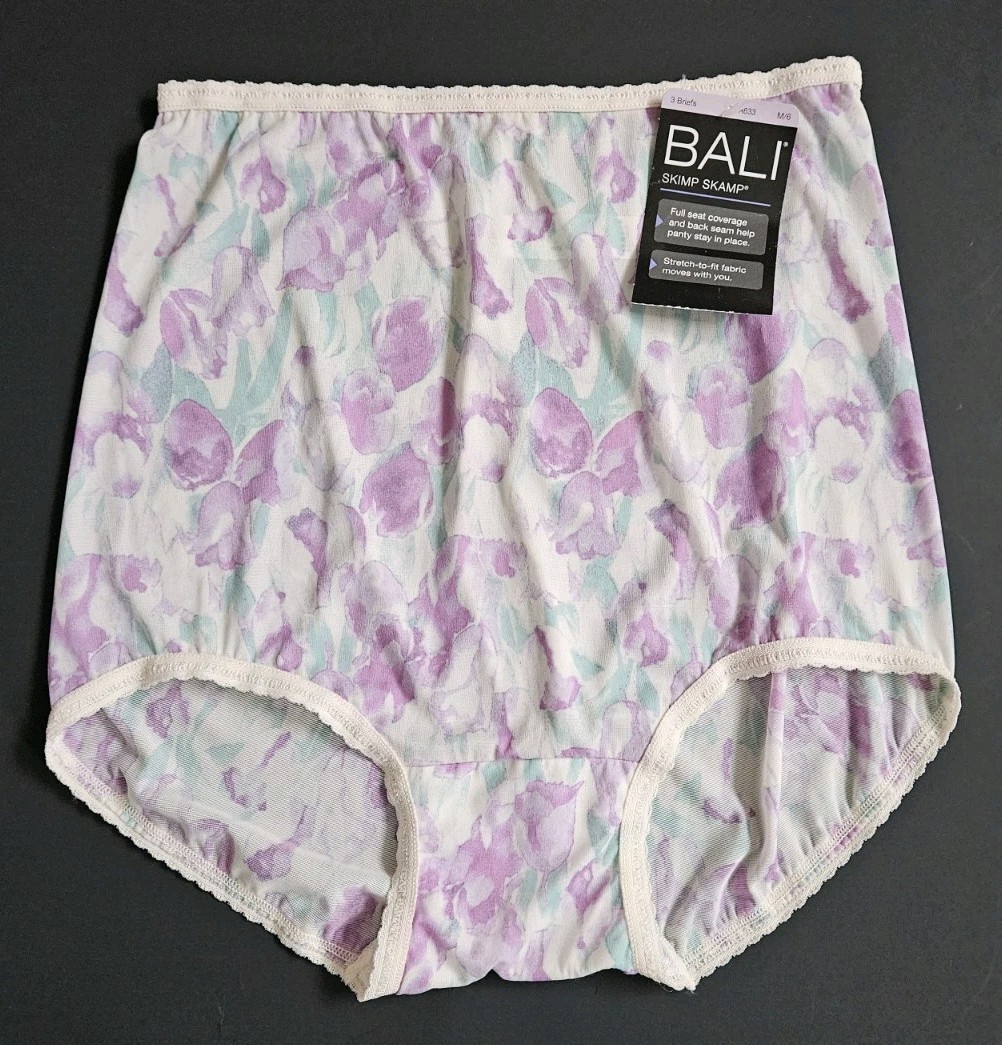BALI Skimp Skamp Full Brief Panties Sz 6 M Floral Silky Smooth Nylon 2633 Vtg