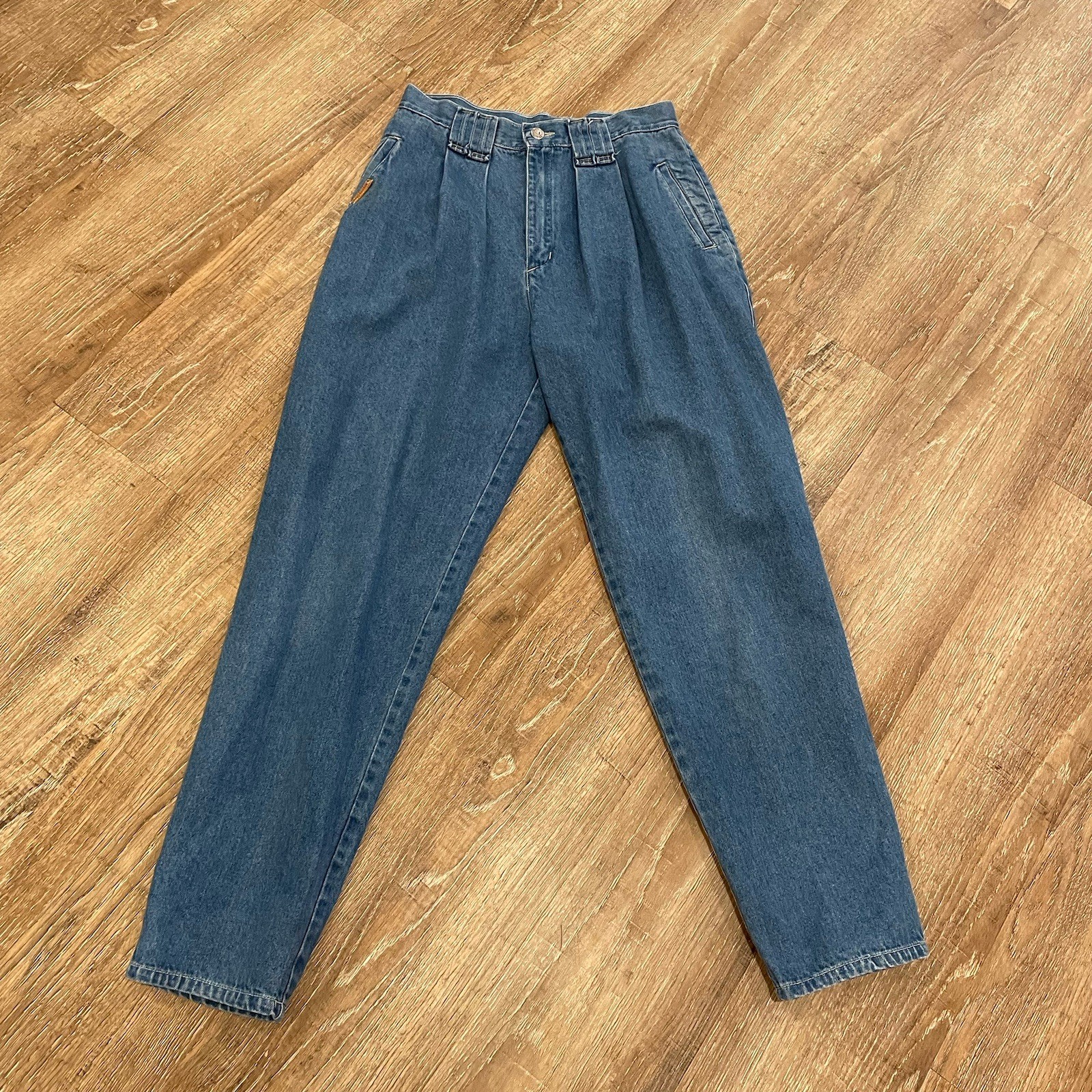 P.S. Gitano 24” High Waisted Tapered Vintage Mom Jeans 1990s Blue Denim Pleated
