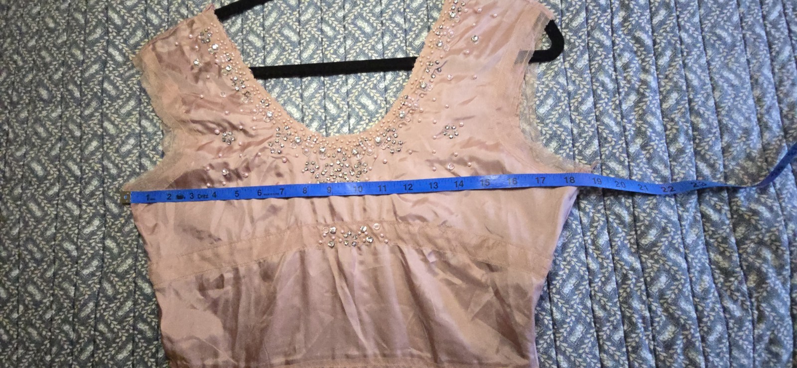 Blush Pink Beaded Sheer Mid-length Vintage Style Dress With Slip Size M