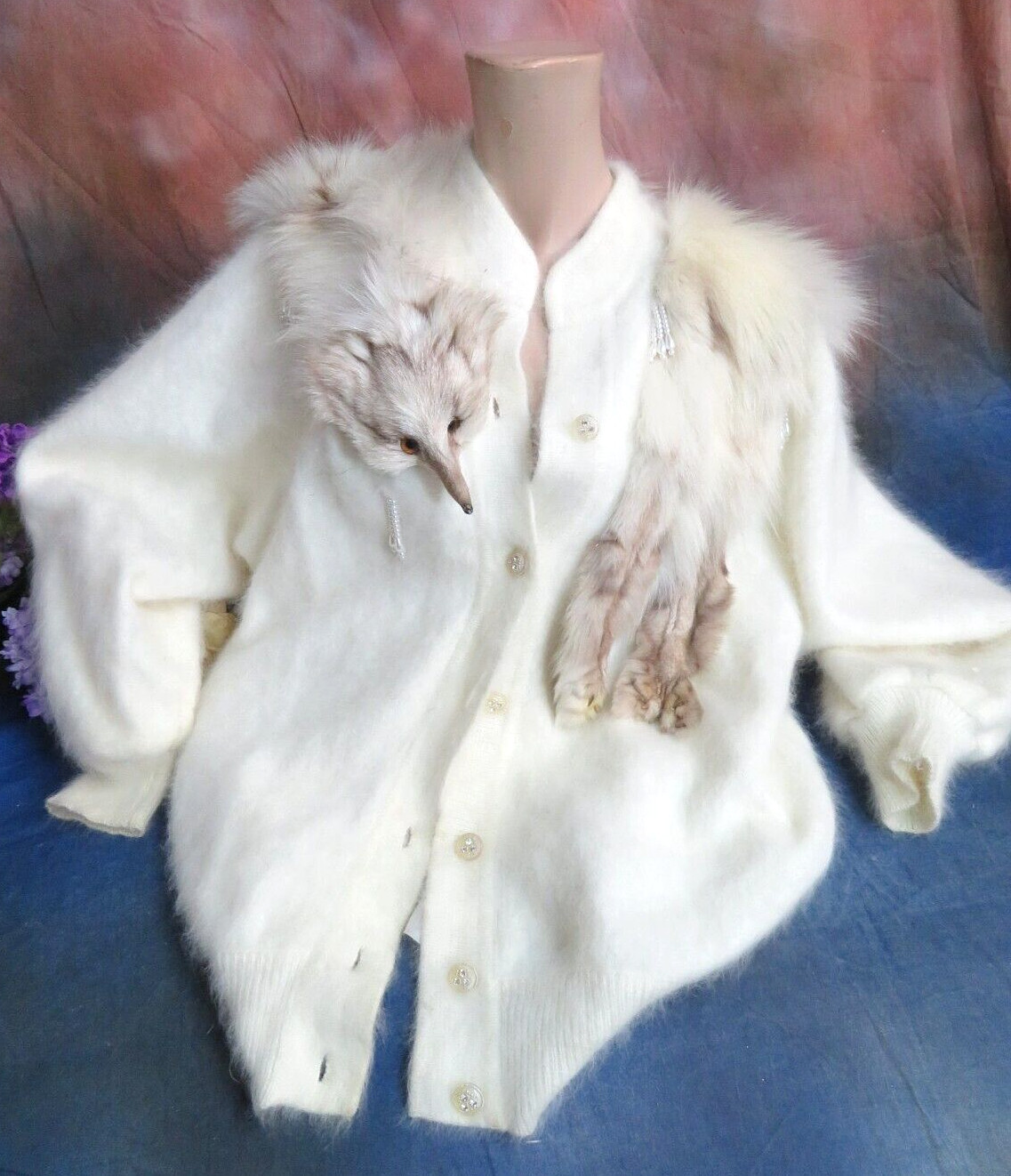 Sweater Jacket Angora and Fox Fur cocoon Batwing Art Deco Flapper style My Lady