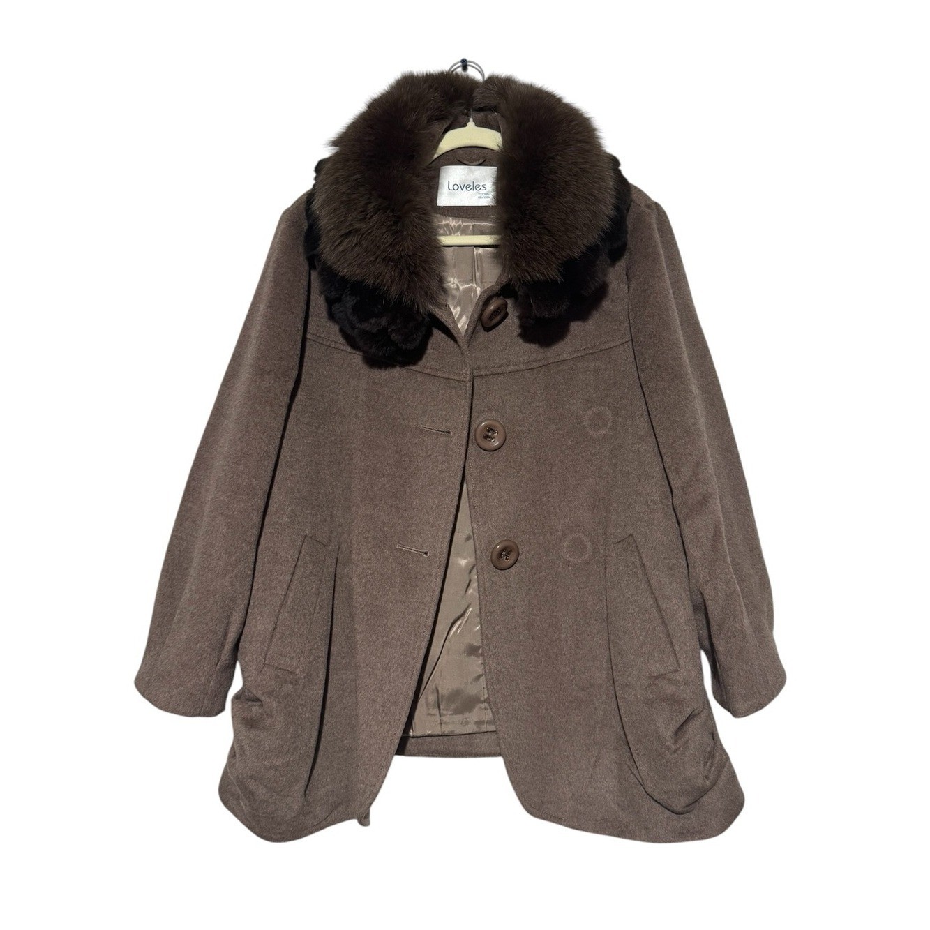 Loveles Fox Rabbit Fur Wool Cashmere Coat Women Size Large Brown Old Money