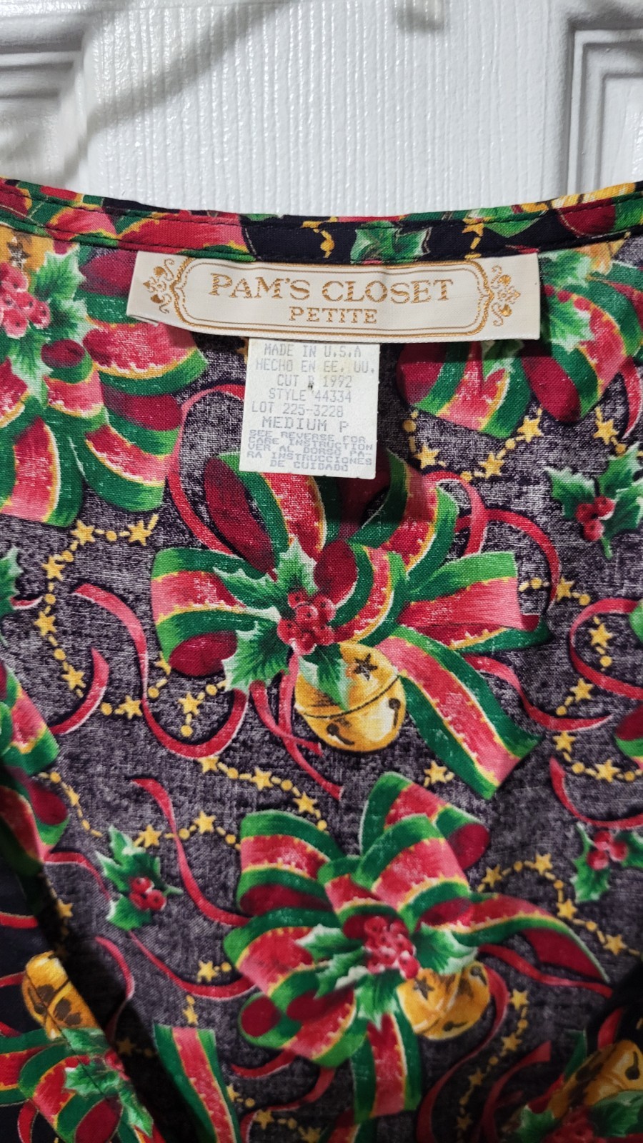 Vintage Christmas Bells Dress Pam&rsquo;s Closet Petite Size Medium Made In USA