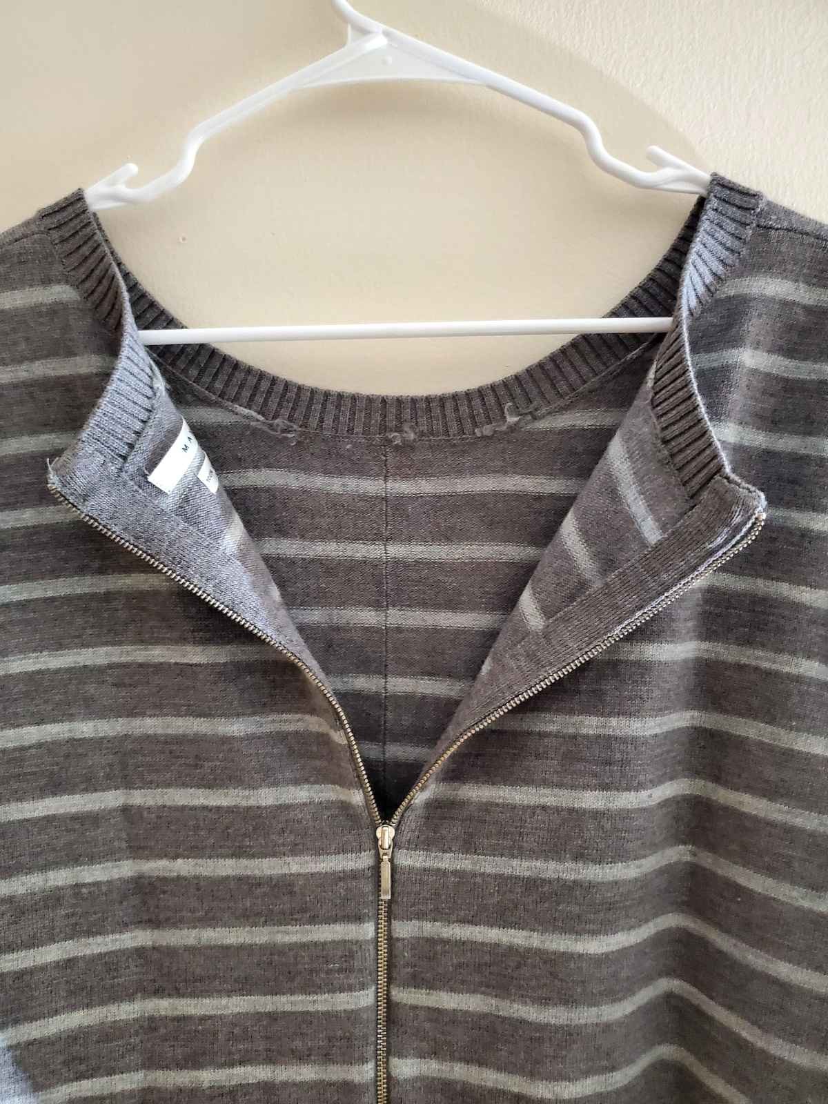 Max Studio Merino Wool Gray Stripe Sweater