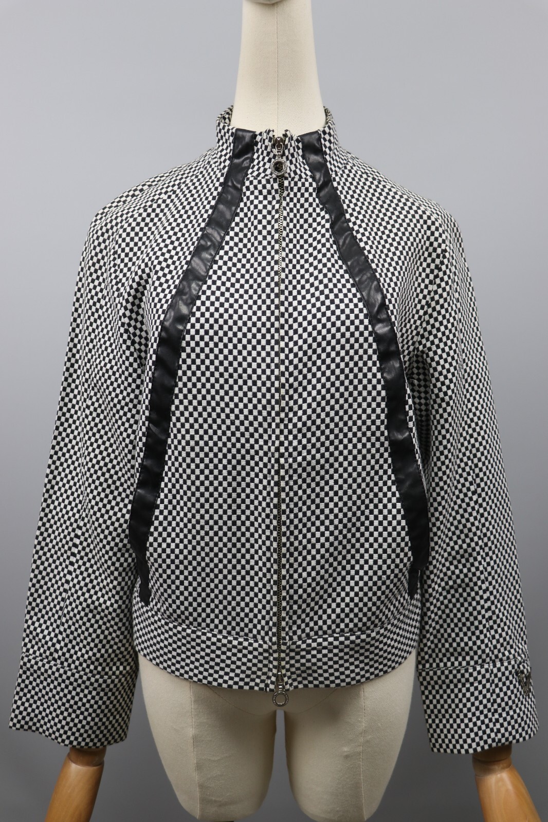 VERSACE JEANS COUTURE White/Black Checkerboard Cotton Zip Jacket Womens Sz S