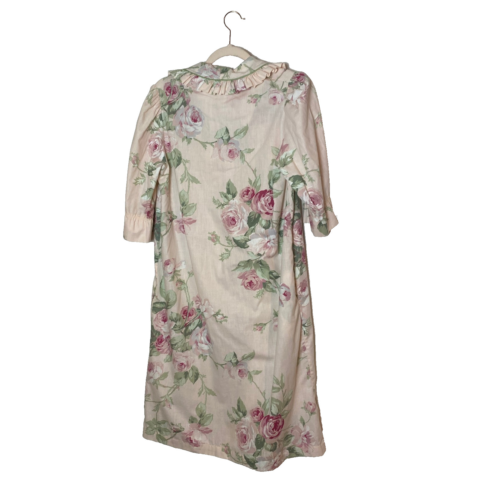 Vtg Handmade Housecoat Duster Ruffle Mumu Sz L/XL Floral Cottagecore Lightweight