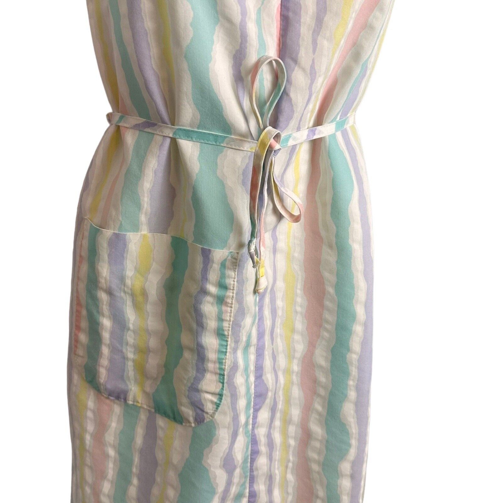 Smart Time House Coat Day Dress Multicolor Striped Half Zip Front Belt Vtg Sz S