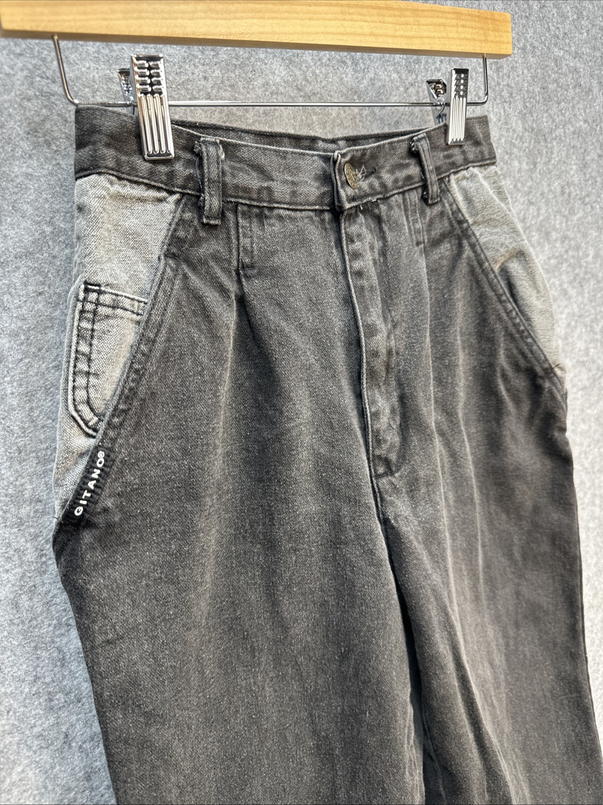 RARE VTG Gitano High Waist 2 Tone Black Gray Denim Jeans Sz 8 Pleated Taper 80&rsquo;s