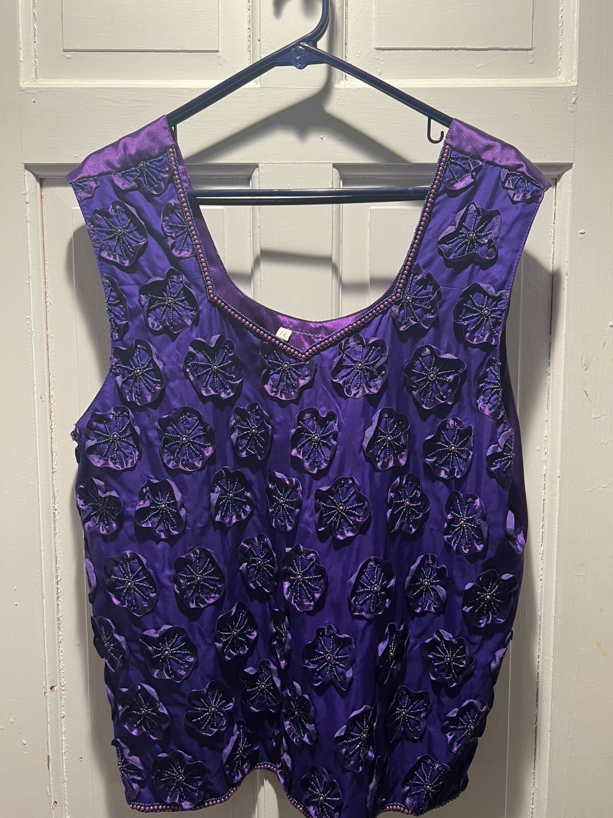 GORGEOUS PURPLE 2-Piece Jacket BEADED ROSETTES -Silk–Vintage-E/C LINED 16
