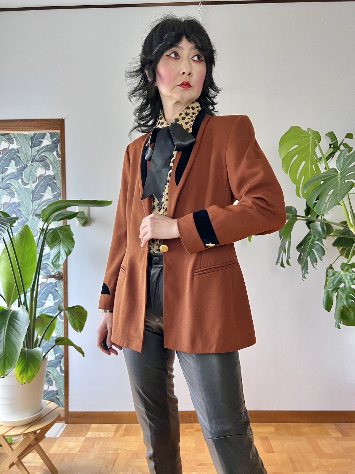 VTG 80s Escada Margaretha Ley Wool Blazer Brown Velvet Trim Tailored Jacket S/M