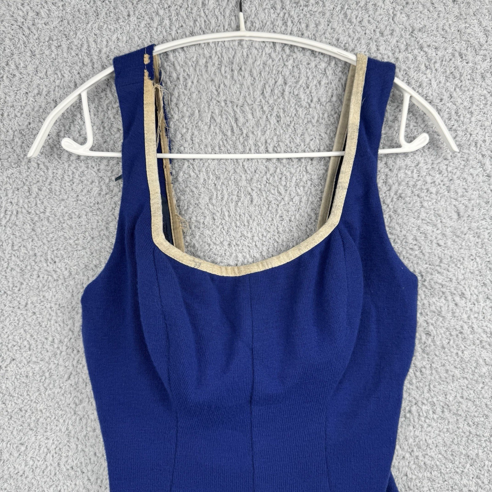 Vintage 50s Rose Marie Reid California One Piece Swimsuit Bodysuit Blue White