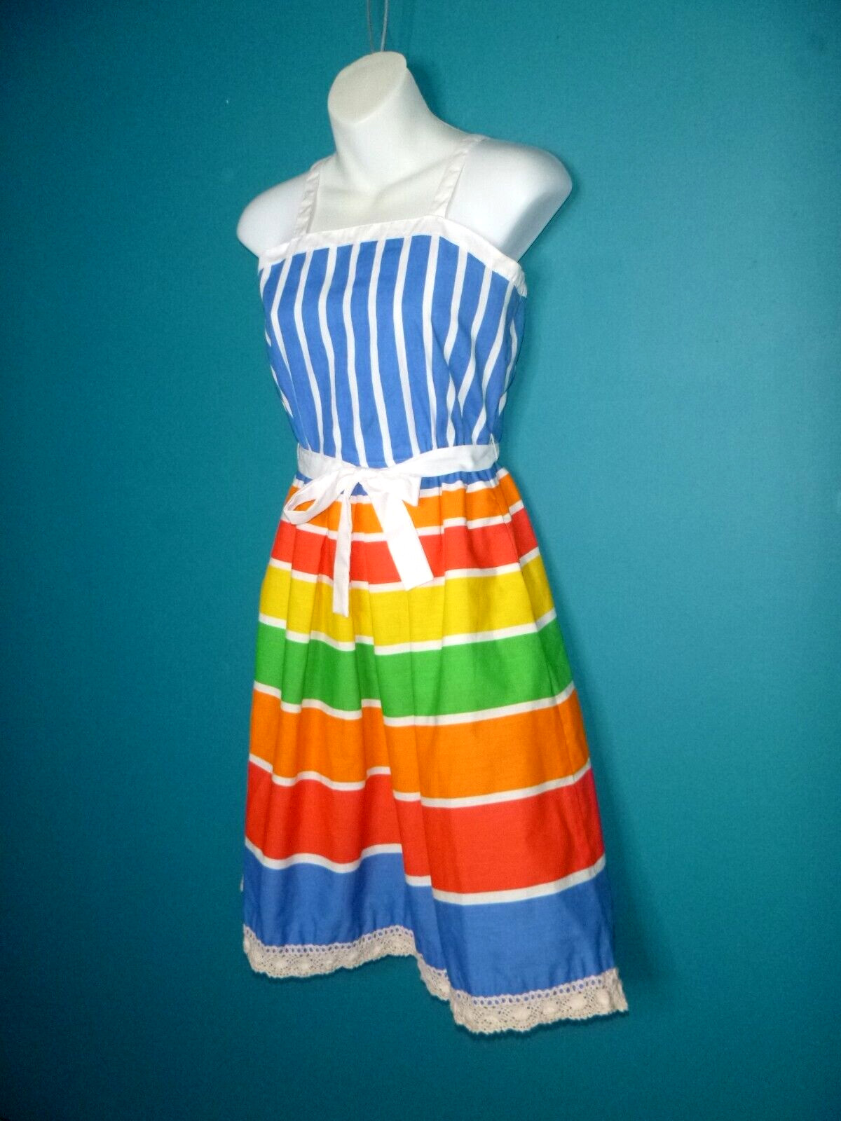 Vtg 70s Wadsworth Wellington Rainbow Stripe Cotton Blend Sundress Sz S