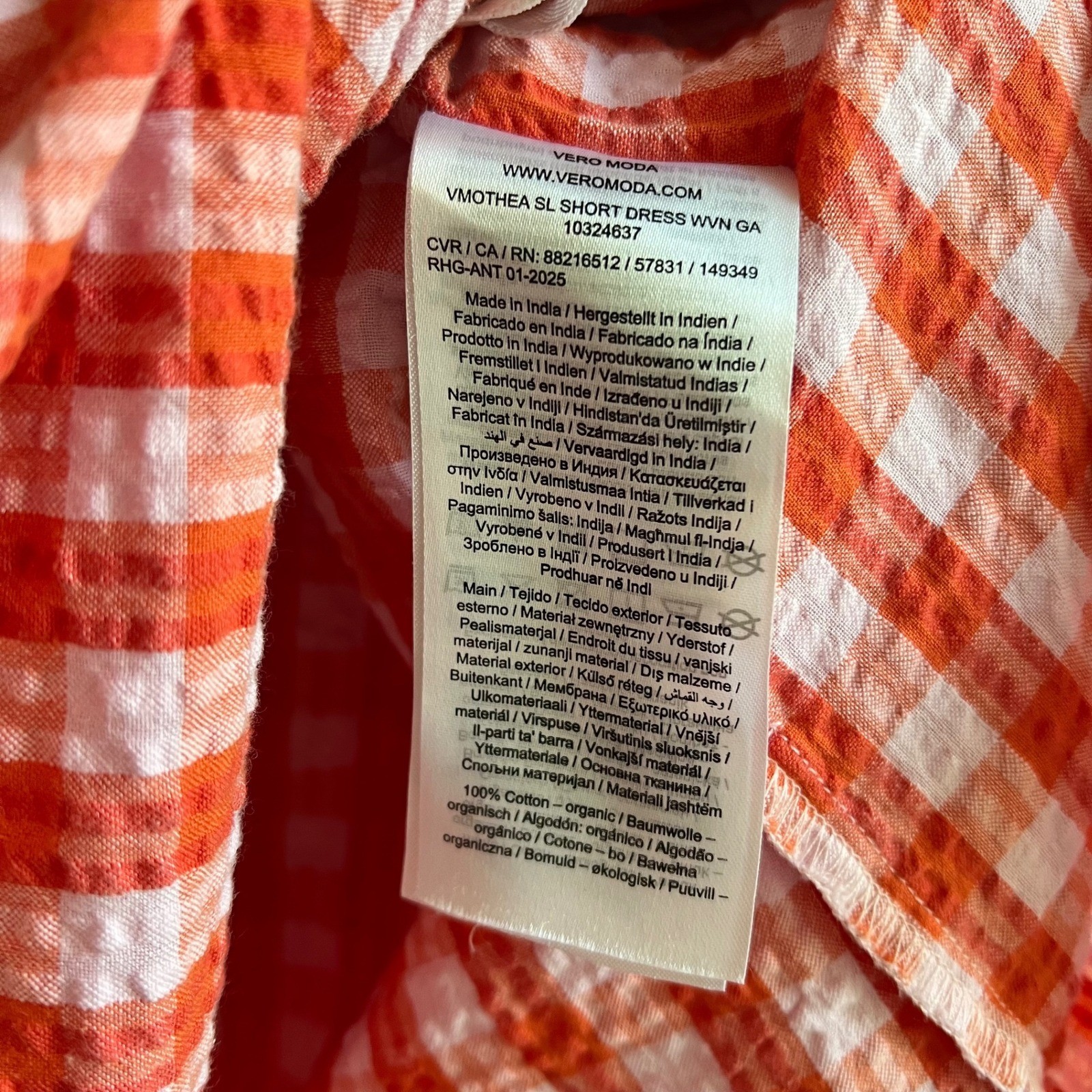 Vero Moda Pink Red Gingham Seersucker Mini Dress L/XL Cotton Cottagecore