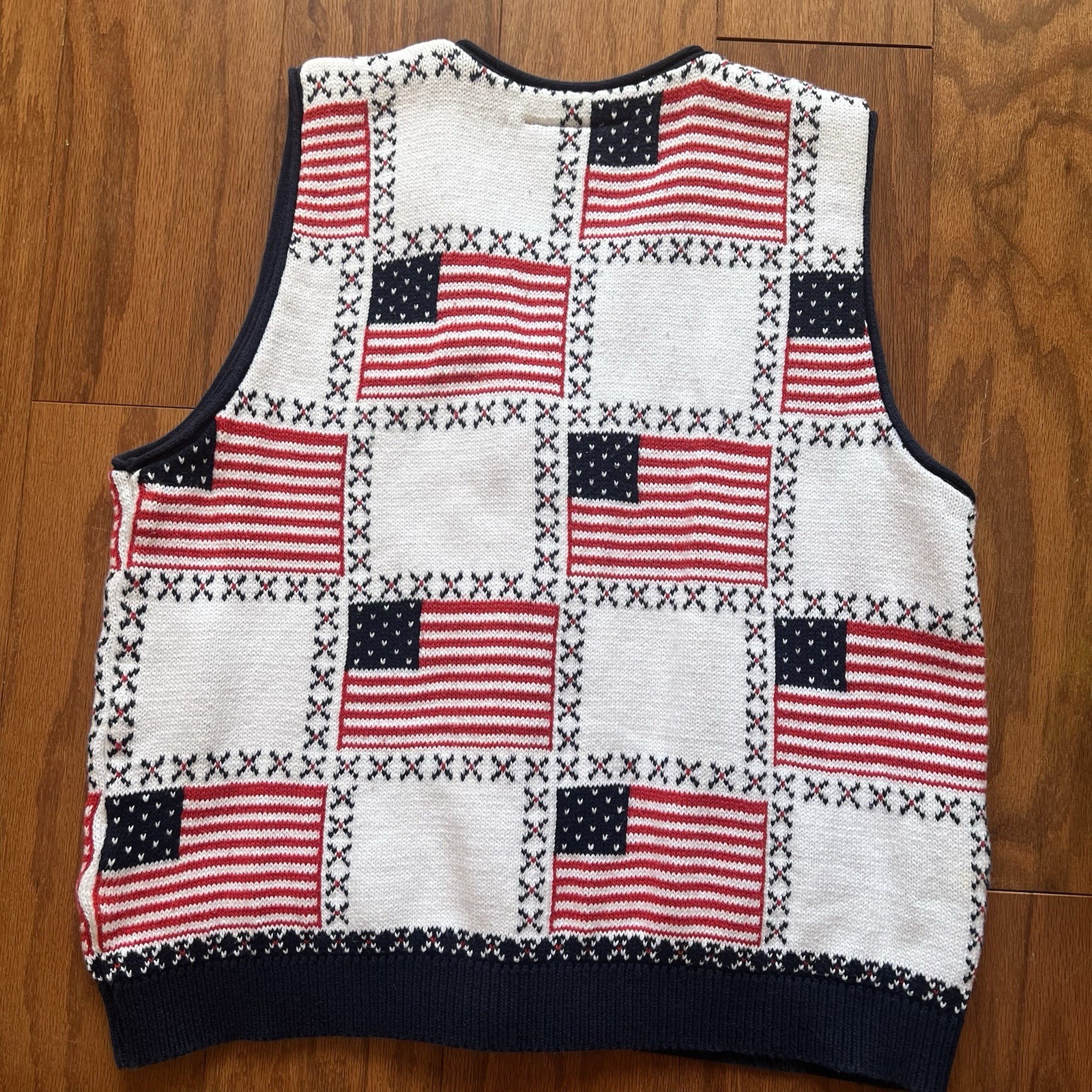Loft Sweater Vest USA Flag Patchwork Medium Cottagecore Grandmacore Vintage