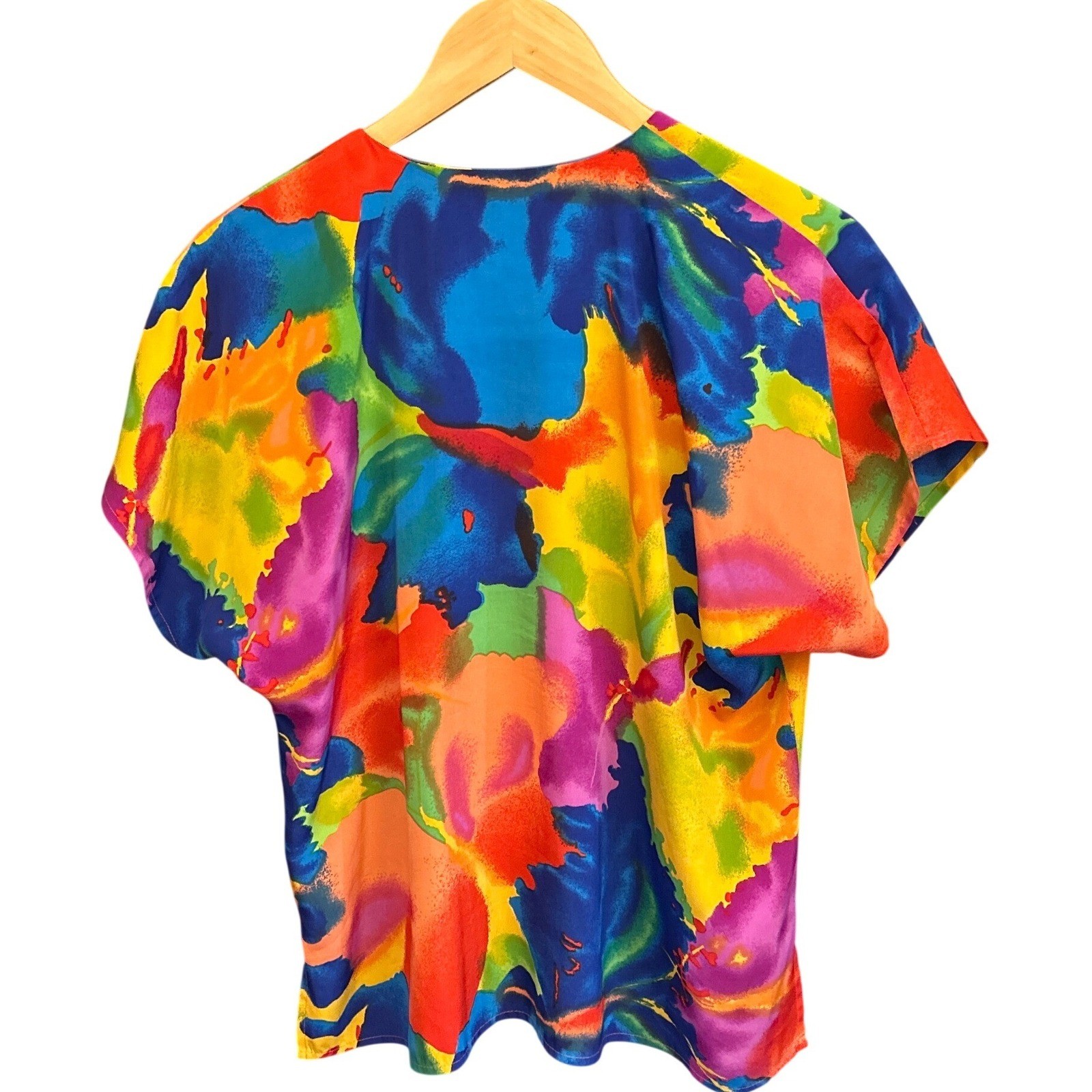 Vintage Antibes Short Sleeve Blouse Abstract Watercolor Art To Wear Maximalist