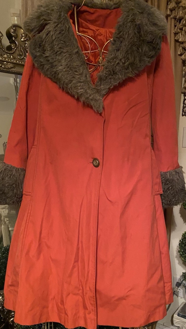 Vintage Boho Penny Lane Fur Trim Coat Burnt Orange 70s Hippie Glam Size L