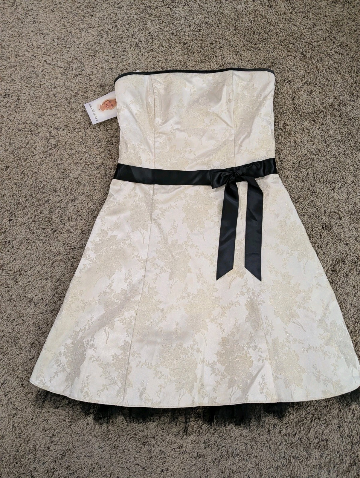 NWT Vintage Jessica McClintock for Gunne Sax Ivory & Black Strapless Dress Sz 11