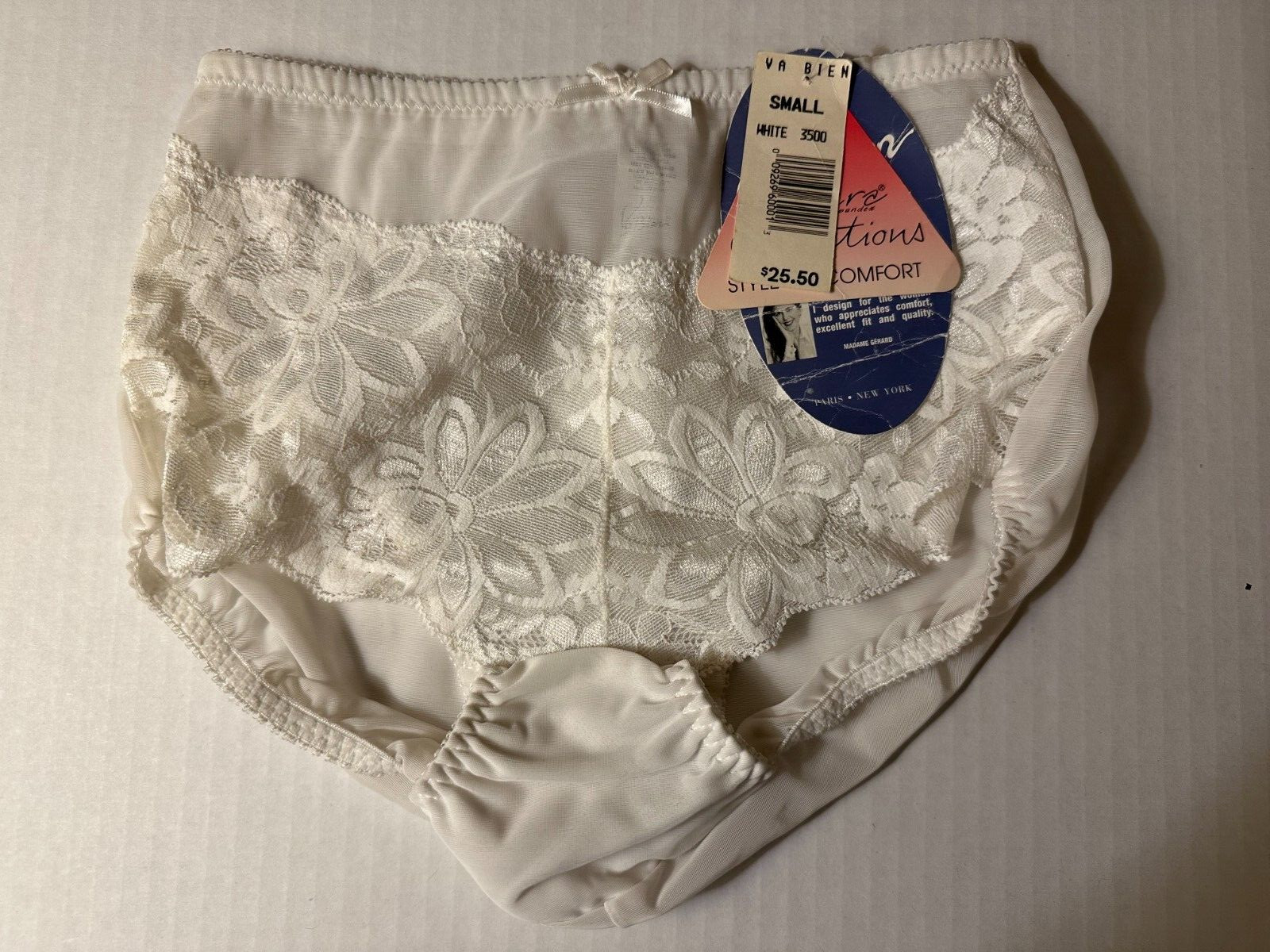 NOS Va Bien * S * 3500 * Sheer White Nylon Spandex Brief Panty Cotton Gusset USA