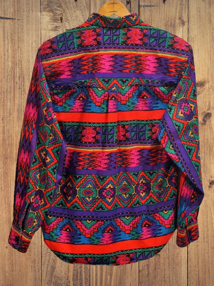 Vintage 80s Wrangler Authentic Western Apparel Colorful Aztec Shirt Womens M EUC