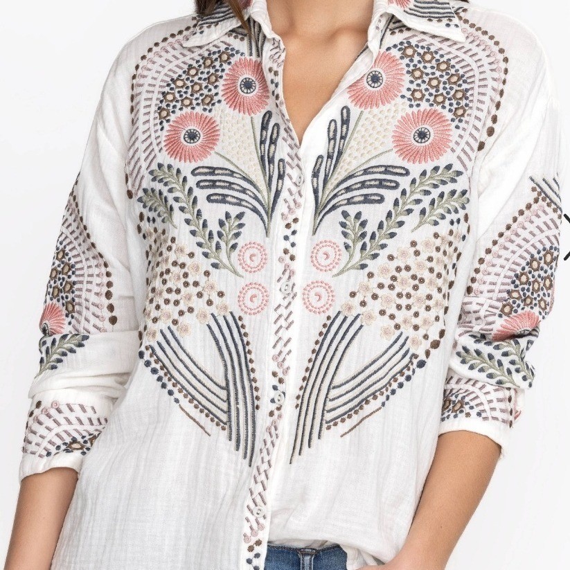 Johnny Was Palladium Floral Embroidered Quilted Top Boho Cottagecore Whimsigoth