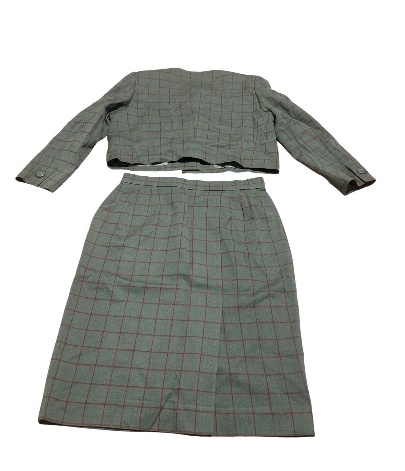 Vintage Givenchy Glamour Gray and Red Plaid Suit 2 Piece Set Size 15