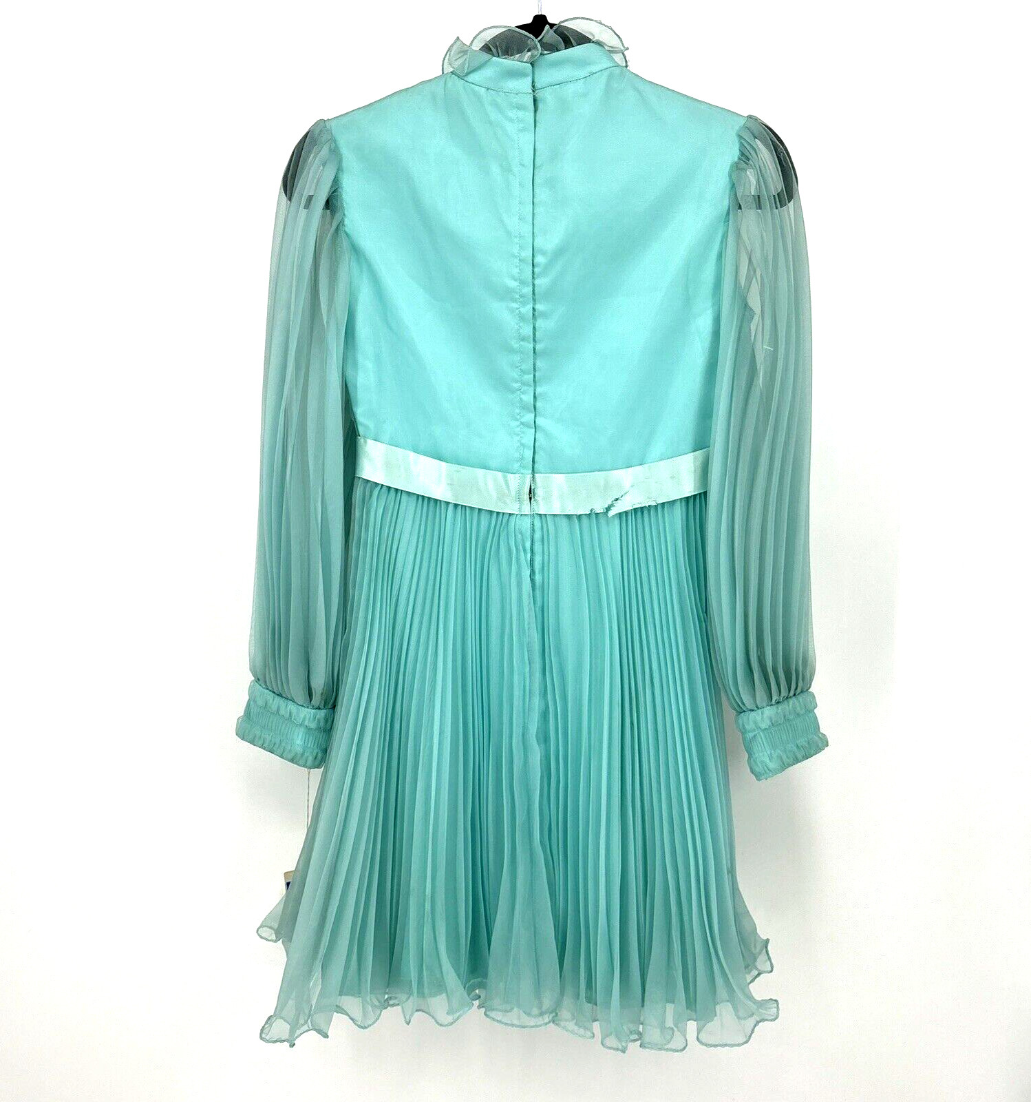 Vintage 1950&rsquo;s Montgomery Ward Aqua Chiffon Dress Gown 26&Prime; Waist Tags *READ*