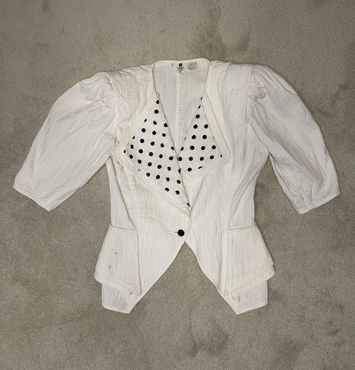 Vintage Emanuel Ungaro Polka Dot Strapless Dress & Jacket Womens Size 12 Ruched
