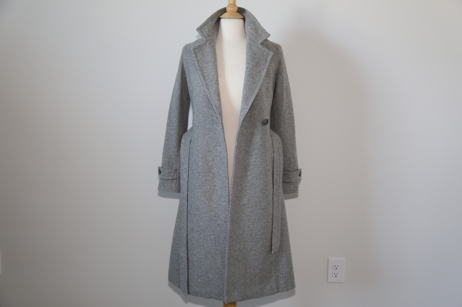 Barely Worn vintage wool cashmere blend long belted trench coat Japan made gray