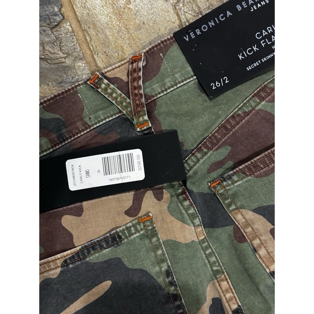 NWT $298 Veronica Beard Carly Kick Flare High Rise Jeans Camo Women&rsquo;s 26