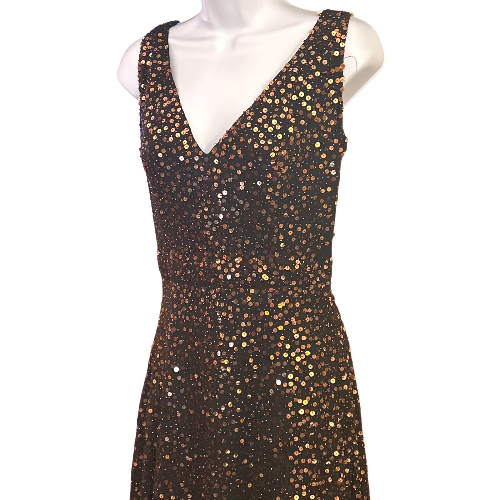 Vintage Niteline Della Roufogali Silk Sequin Cocktail Dress Black Copper Glam