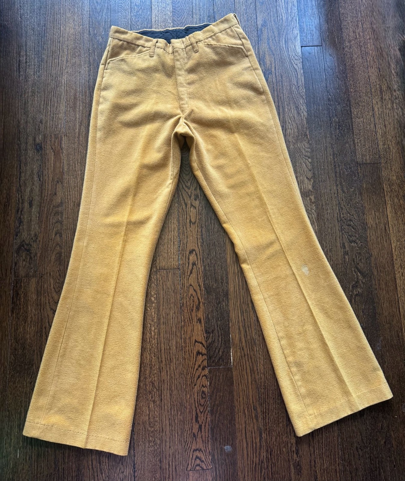 VTG ‘70s 30×31 Sears Roebuck Mustard Yellow Velveteen Bell Bottom Flare Pants