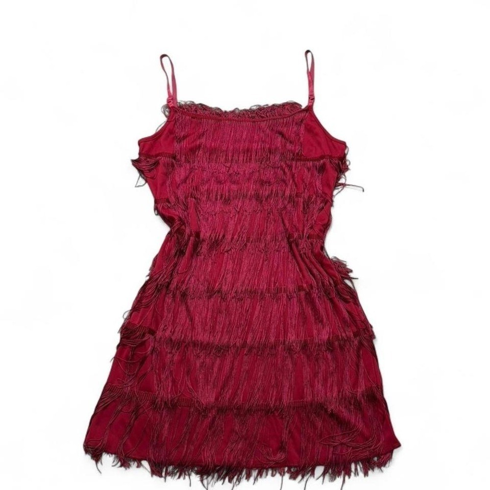 Red 1920&rsquo;s mini dress flapper inspired fringe adjustable straps gatsby party L