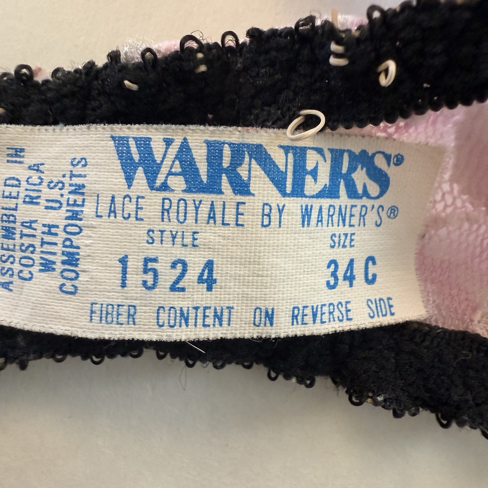 Vintage Warner’s Lace Royale Bra Size 34C Sheer Nylon Lace Underwire Unlined