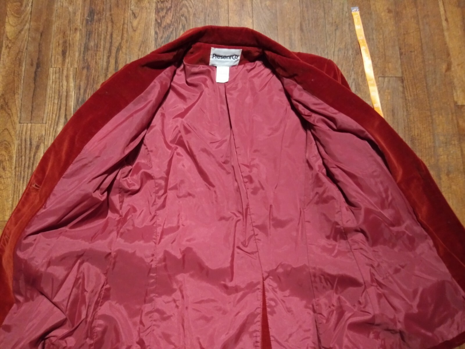 Vintage Present Co Womens Button Up Blazer Size 5 Velour Jacket Japan Orange Red