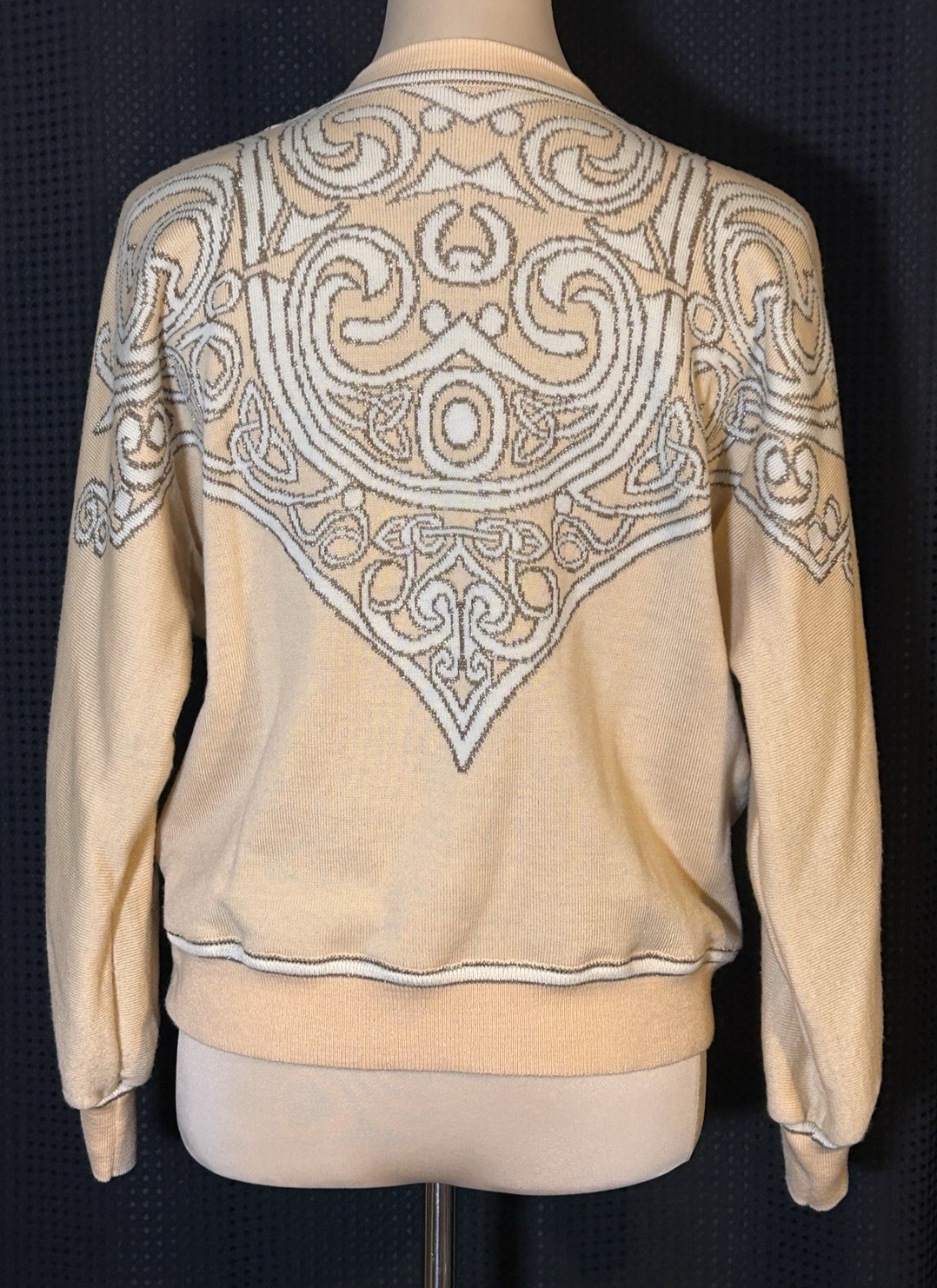 Vintage Escada Laurel Light Peach Geometric Metallic Thread Sweater Womens M