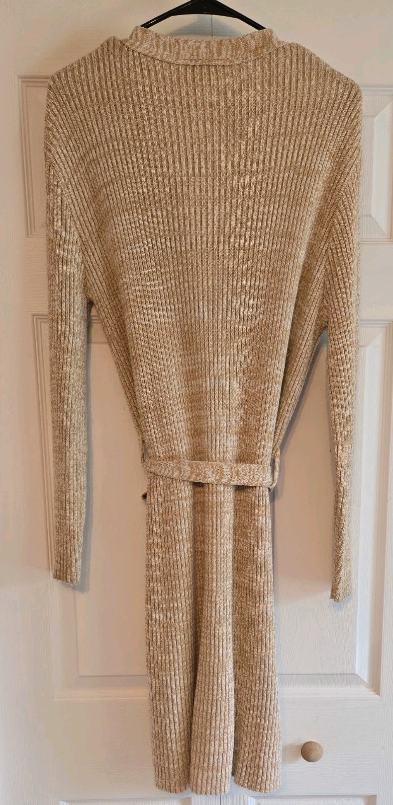 United States Sweaters maxi Dress Rib Knit Button Split Front Sz L belt beige