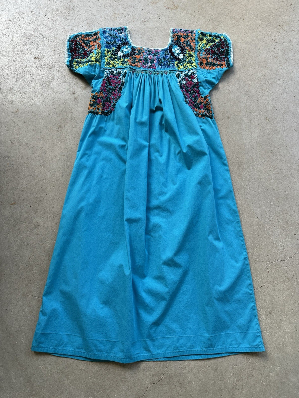 1970s San Antonino Oaxacan Huipil Dress Cotton Hand Embroidered Mexico S VTG