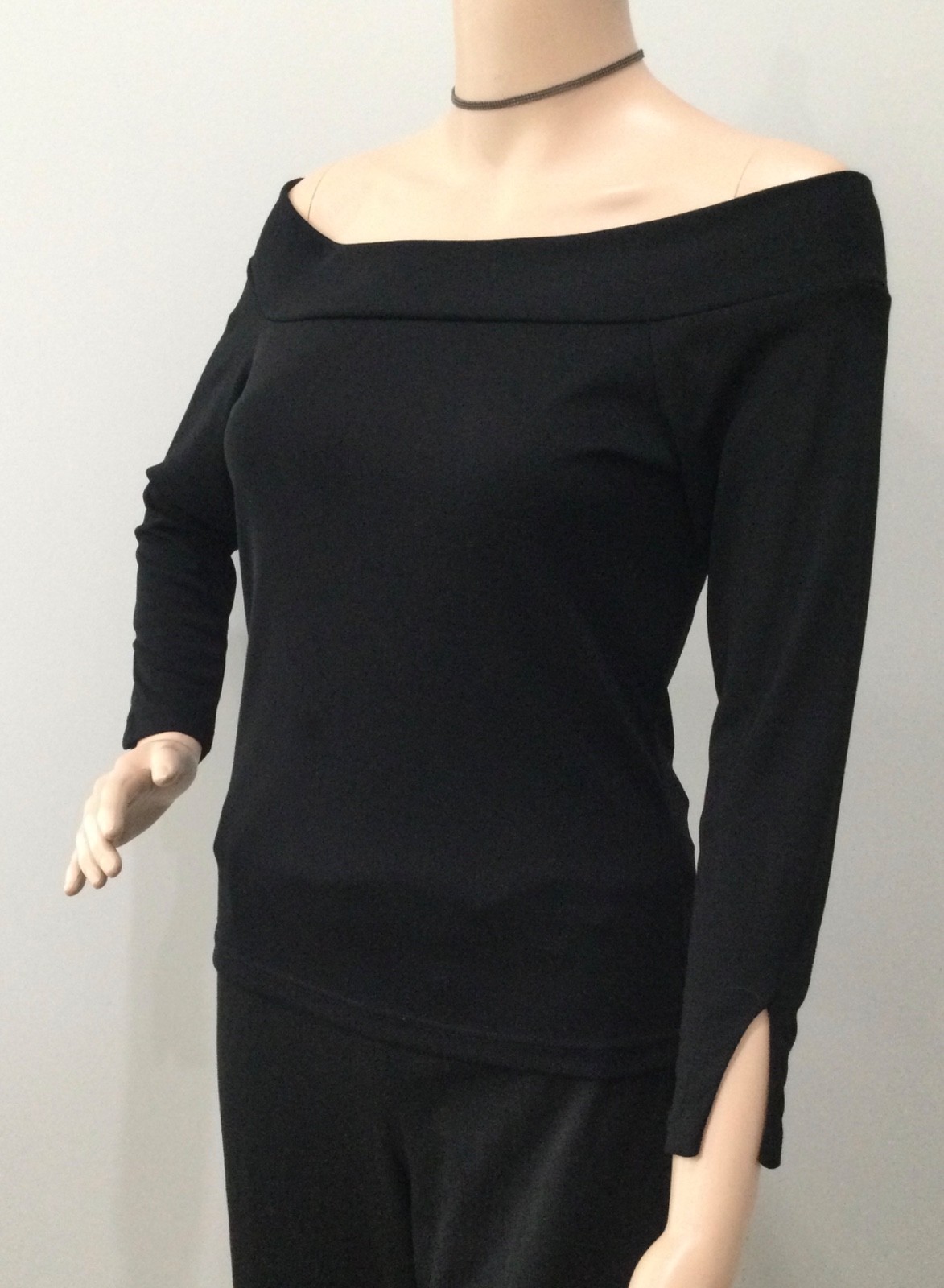 Vintage WHBM Black Off Shoulder Balletcore Minimalist Split Sleeve Top USA S