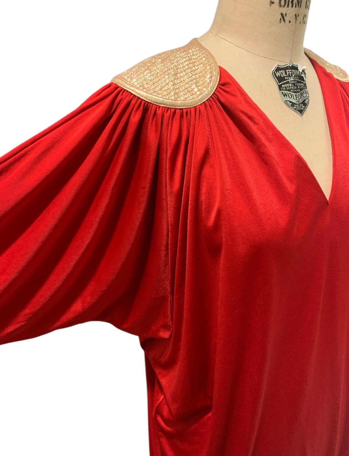 BILL TICE Vintage 70s/80s Women&rsquo;s Glam Disco Era Lipstick Red Jersey Column M/L
