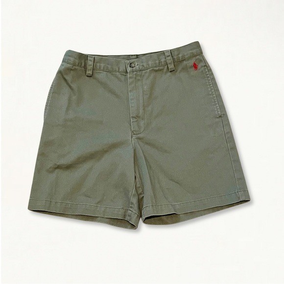Vintage 1990s 90s Ralph Lauren Sport Cotton High-Waisted Chino Short Olive Green