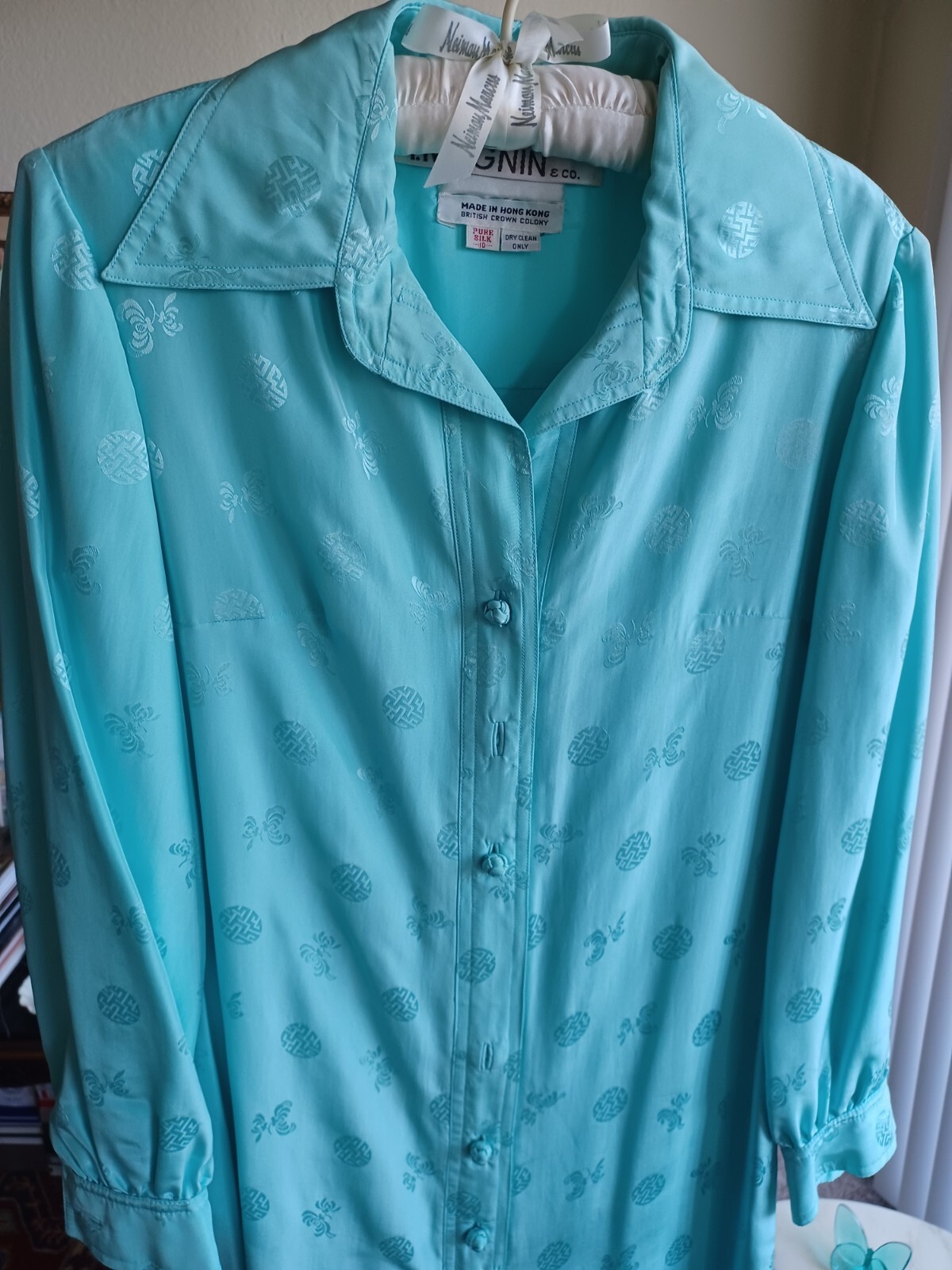 vintage CASI for I. MAGNIN & CO. turquoise silk Hong Kong maxi dress – size 10