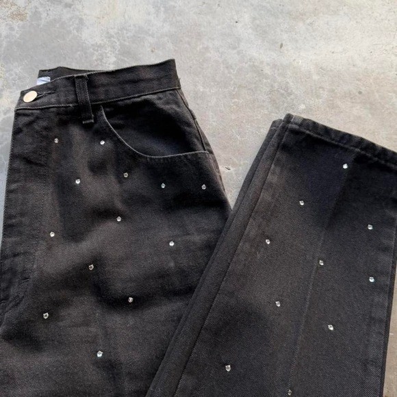 Vintage 90&rsquo;s David David Rhinestone Black Denim High Rise Jeans