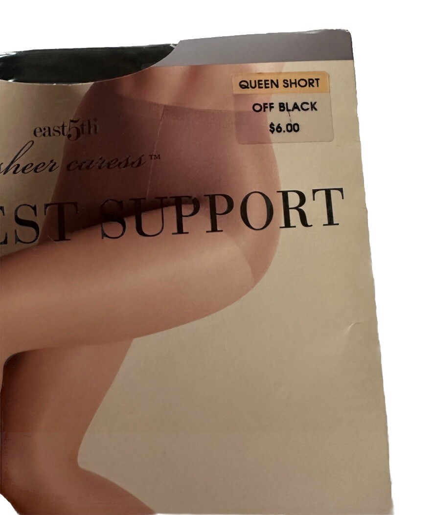 Sheerest Support Pantyhose Queen Short Off Black Control Top Reinforced Toe New